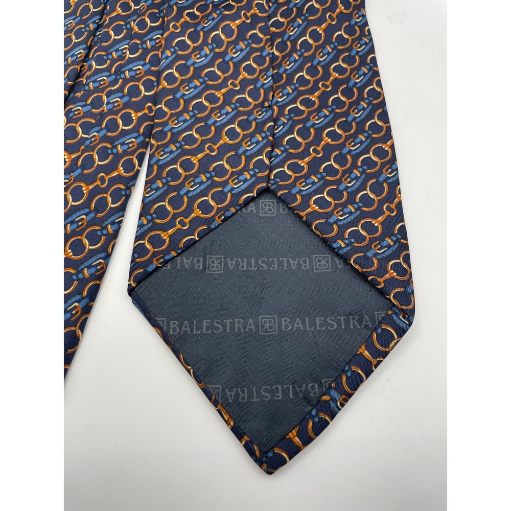 Renato Balestra Mens Silk Tie Navy Blue Gold Equestrian Bit Made in Italy